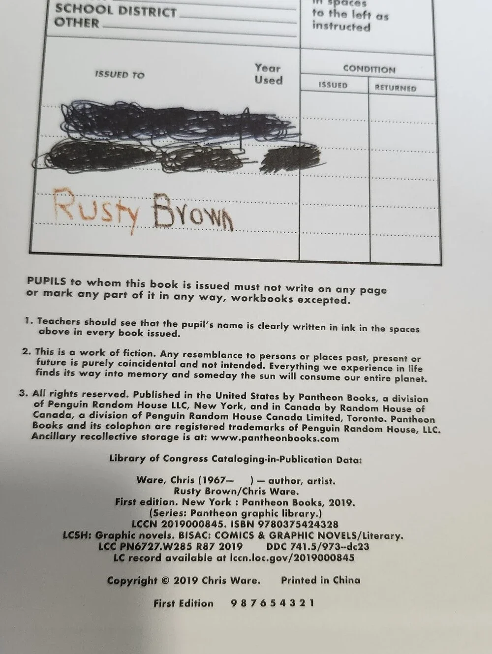 Rusty Brown by Chris Ware Hardcover HC Pantheon Books First Edition